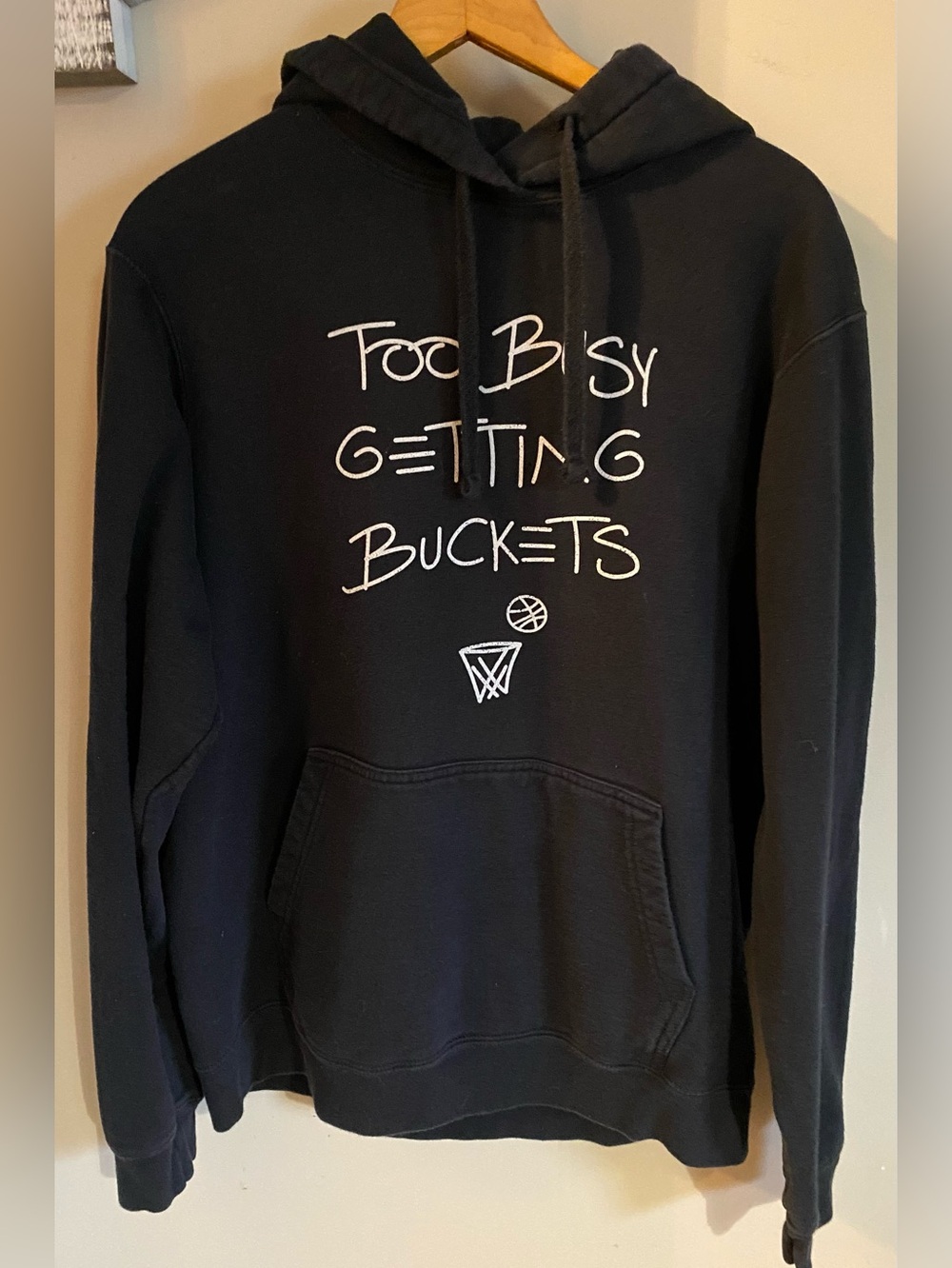 Too Busy Getting Buckets Black Graphic Hoodie Medium Basketball Streetwear